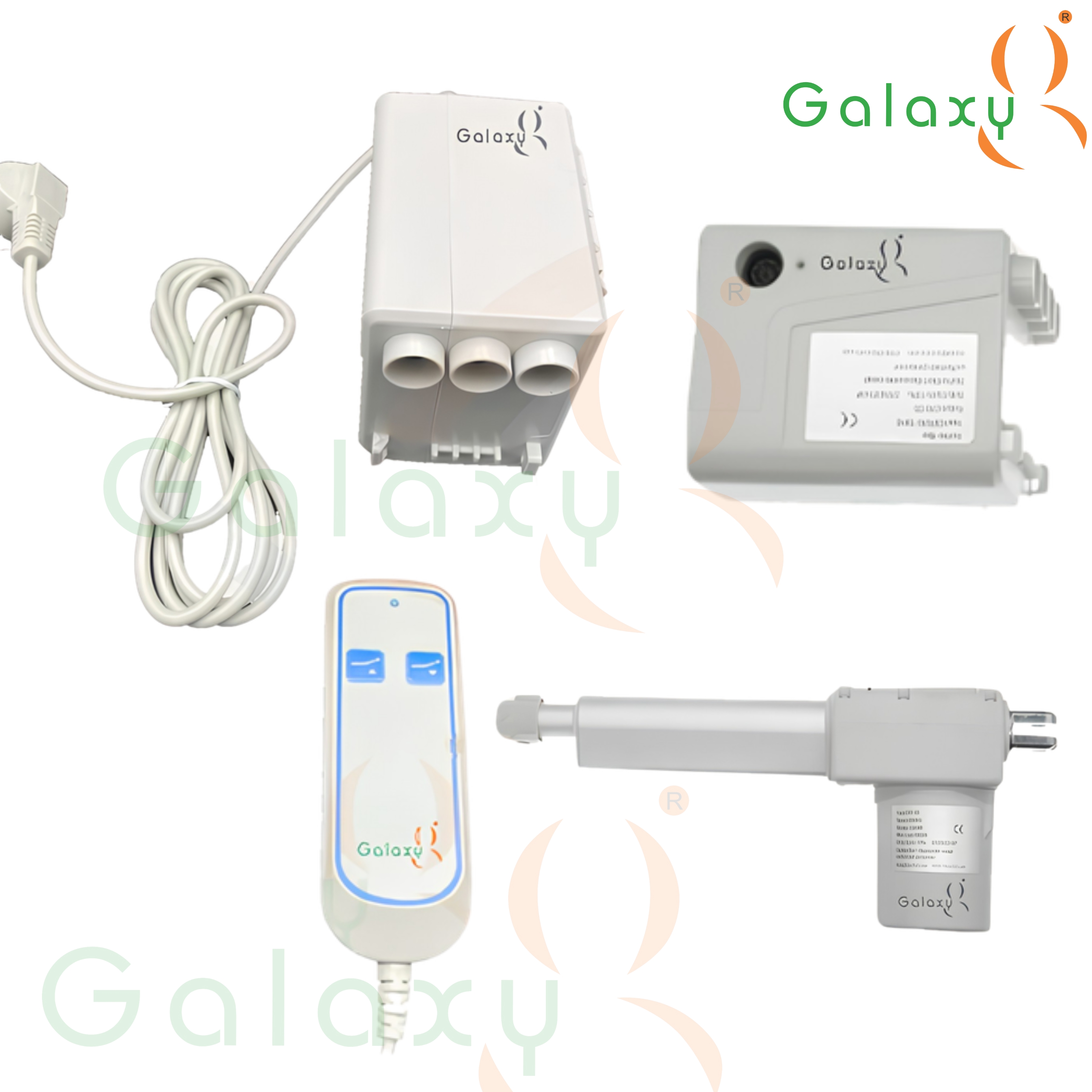 Galaxy Electric Hospital Bed Motor Kit – 1 Linear Actuator with Control Box, 2-Button Wired Remote Controller & Power Adapter for Adjustable Medical Bed image 1